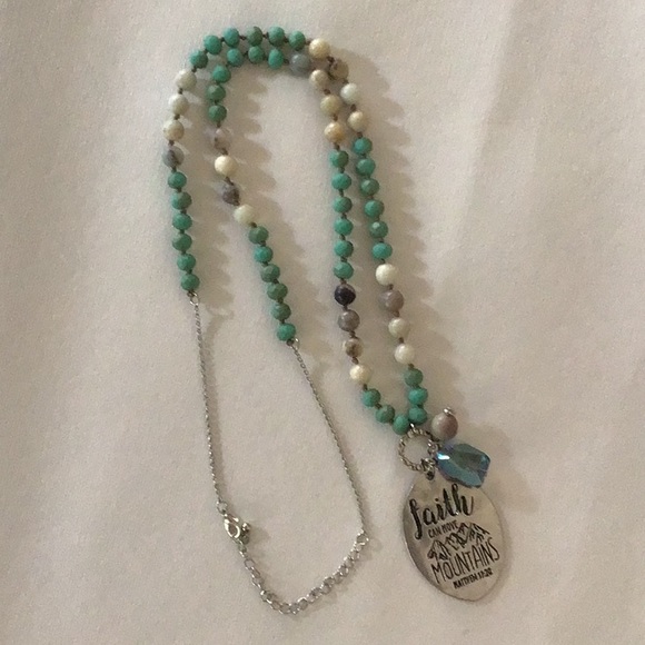 Faith necklace with simulated turquoise and stone beads - Picture 4 of 5